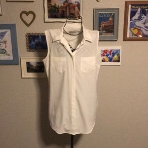 Cream Collared Button-Up Sleeveless Blouse